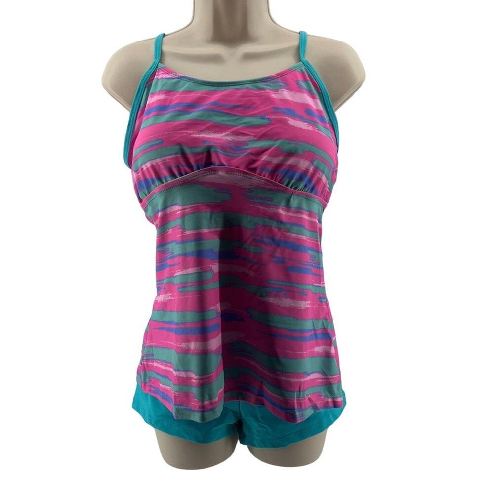 Beach Sissi Tankini Set Boyshorts Pink Teal Womens Xlarge